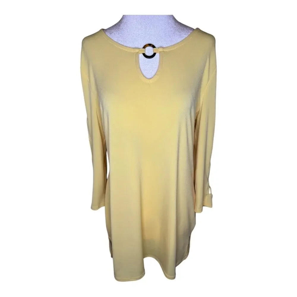 JM Collection Women's Yellow Keyhole Ring‎ Accent Blouse Size Medium